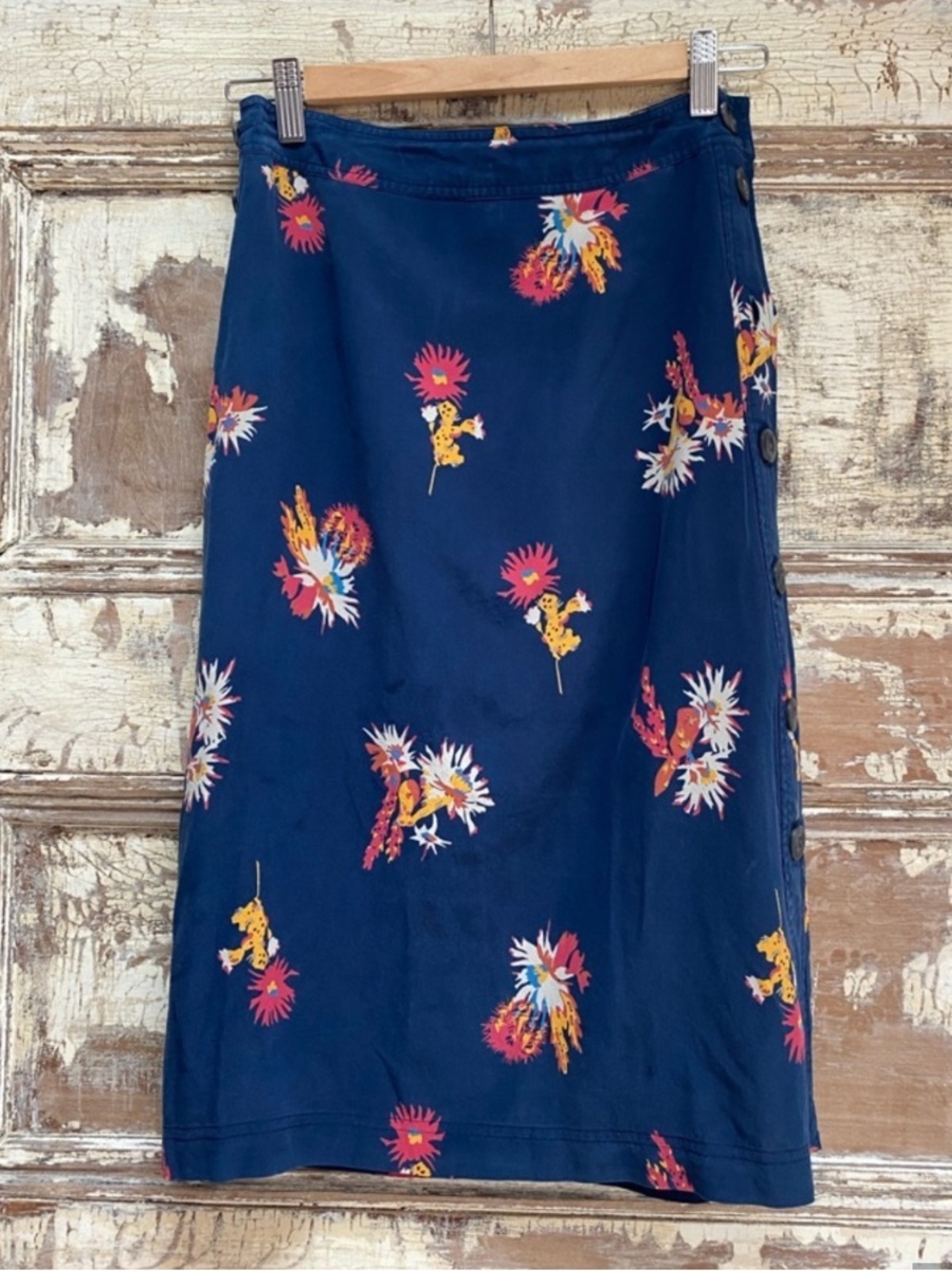 Gorgeous Madewell Silk Navy Floral Skirt w/Side Buttons, Size 0